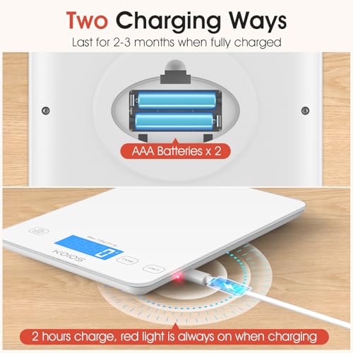 KOIOS 33lb Kitchen Scale 0.1oz Precision,Batteries & USB-C Charging(White) - color: White