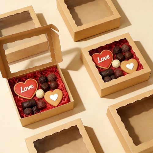 50 Pack Pie Boxes 8x8x2 Inch Bakery Boxes Cookie Box Treat Box - color: Brown