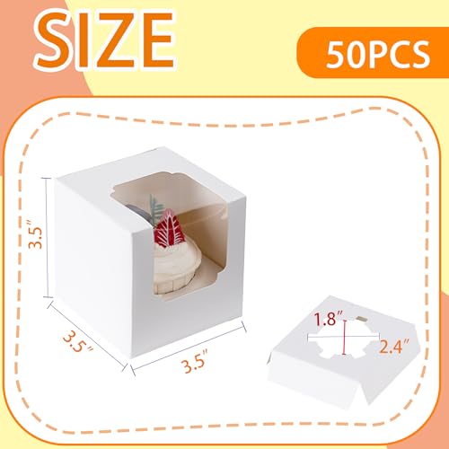 BOOMIBOO 50 Pack Individual Cupcake Containers, Cupcake Boxes with Window - color: White