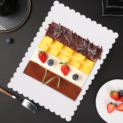 50 Pcs White Cake Boards, 14 x 10 Inch Rectangular Cardboard Cake Base, Scalloped Edges, Disposable Paper Cake Board for Elegant Dessert Presentation & Versatile Use - size: 50 Pcs White 14 x 10 Inch Rectangular