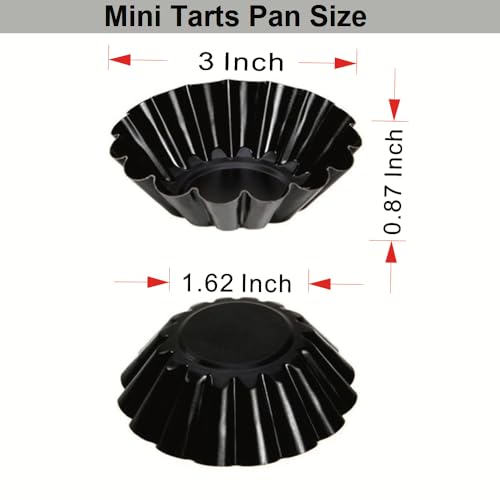 12-Pack 3 Inch Nonstick Mini Tart Pans Fluted Side for Pies Pan Round Deep Quiche Mold Heavy Duty Carbon Steel Baking Cupcake Egg Tarts Mousse Cakes Fruit and Desserts Molds for Oven