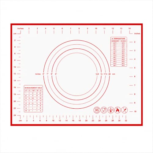 Silicone Pastry Mat for Rolling Dough Non Slip, 2-Pack Non-Stick Dough Rolling Mat with Measurements, Heat Resistant Baking Mat for Making Pie Crusts, Sourdough Bread, Cookies