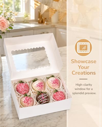 qiqee Auto-pop up Bakery Box with Window 9"x6"x2.5" 150Pcs Bakery Box White - color: 9x6x2.5, 150Pcs, White