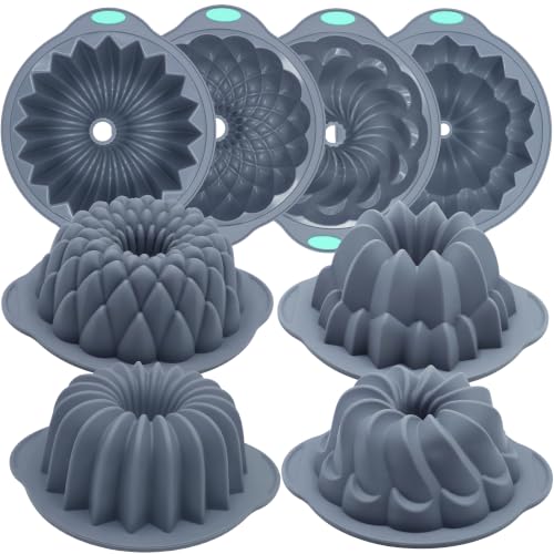 Tongjude 4 Pieces Silicone Cake Pan, Nonstick Silicone Cake Molds, Food Grade Silicone Bakeware for Jello, Cake, Pound Cake, Gelatin, Brownie and Bread, 10 Cups, Grey - size: 4pcs waterfall cake pan(10 Cups)
