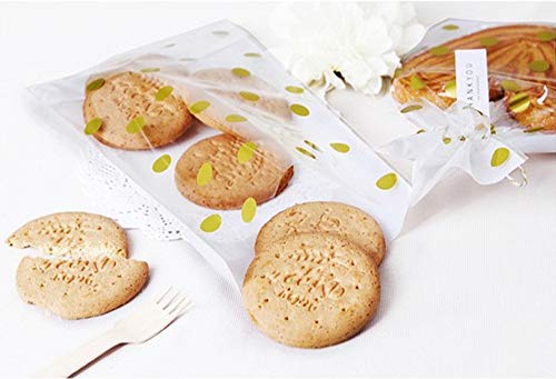 Gold Polka Dot Clear Cello Candy Favor Bags,Cellophane Cookie Treat Plastic Bags,With Gold Twist Ties, Pack of 50 - color: Gold Polka Dot/50PCS