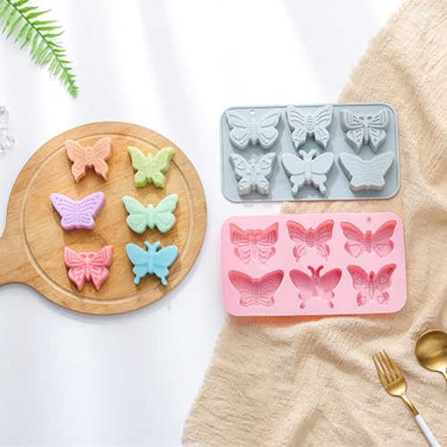2 PACK 6 Design Butterfly Shaped Silicone Molds, 3D Butterfly Themed Baking Mould Tray DIY Baking Tool for Chocolate Cake Dessert Candy Mousse Pastry Candy Polymer