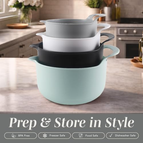 COOK WITH COLOR Nesting Plastic Mixing Bowl Set with Pour Spouts and Handles, Mint, 4 Piece Non-Slip - color: Mint, size: 4 Piece Non-Slip