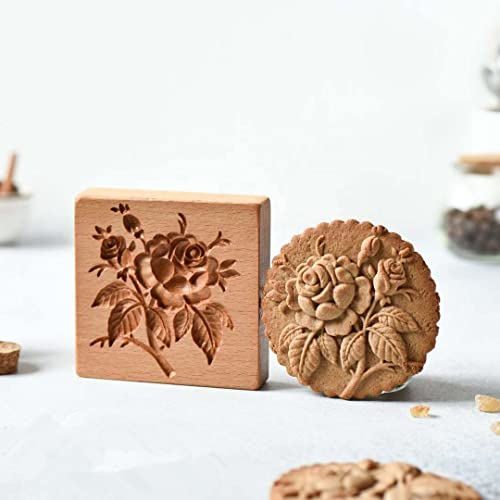 Carved Wooden Cookie Mold Kitchen Cookie Cutter Gingerbread, Cookie Stamp Molds for Springerle, Tragacanth, Marzipan, Russian Pryanik, Gingerbread, Lebkuchen and Tirggel (ROSE-A) - color: ROSE-A