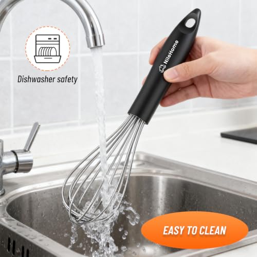 NileHome Whisk Set 8" 10" Kitchen Whisk,2-Pack - color: Black-Silver, size: 2 Piece
