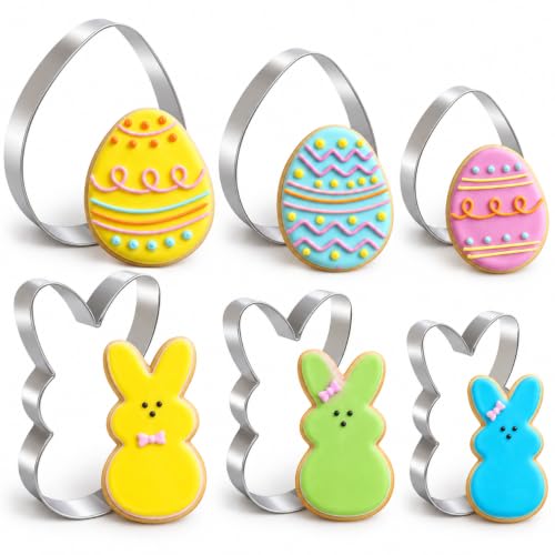 Easter Cookie Cutter Set - 6 Piece Easter Bunny and Egg Cookie Cutters - style: Easter