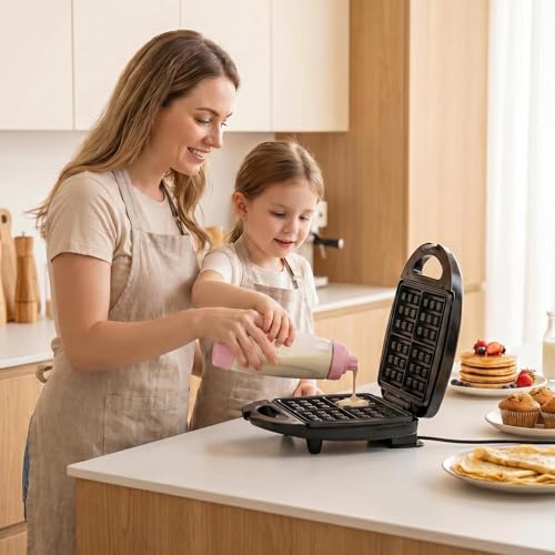 2PCS Pancake Batter Dispenser & Mixer Bottles, 1000ml Leak-Proof Silicone Squeeze Bottle, BPA Free & Dishwasher Safe for Pancakes, Waffles, Muffins, Crepes & Cupcakes (pink) - color: pink