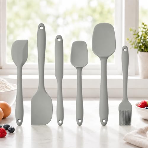 Silicone Baking Tools Set 6-Piece Kitchen Mixing Spatula Turner Brush Cake Spreader, Grizzly - color: Grizzly