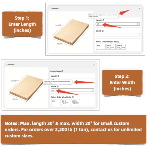 Custom Size Unbleached Parchment Paper Sheets 40lb Bulk Custom Cut - color: Brown, size: Bulk Custom Size | 40lb MOQ