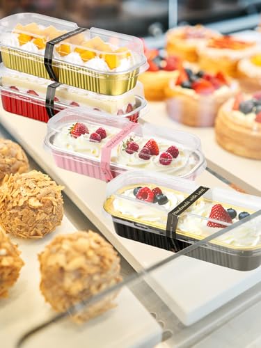NEEBAKE 150 Pack 6.8 oz Disposable Mini Loaf Pans with Lids and Spoons - 6.5x2.5x1.2 Mixed Color Aluminum Loaf Pans, Small Aluminum Tin Foil Baking Pan, Food Containers for Baking, Cakes, Bread - color: Mixed Color