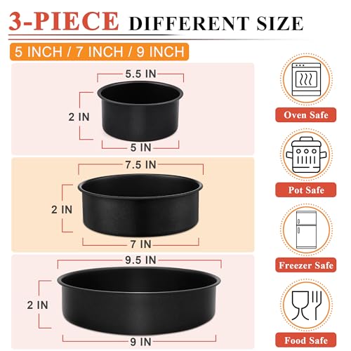 E-far Cake Pan Set of 3(5/7/9 Inch), Nonstick Stainless Steel Cake Pans - size: 5-7-9 Inches