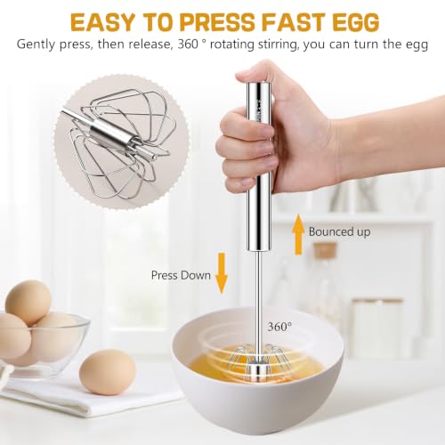 NileHome Stainless Steel Whisk Set 8" + 10" Semi-Automatic Rotary - color: Silver-set, size: 2 Piece
