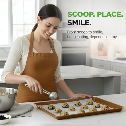 NutriChef 2-Piece Nonstick XL Cookie Sheets for Baking - 22" x 16" Stackable Extra Large Baking Sheet - Carbon Steel Baking Pans, PFOA, PFOS, PTFE Free- NCLGBP28 - color: Gold, size: 2-Pack