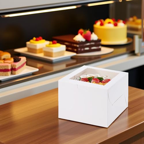 24Pack Cake Boxes 12inch, White Paper Cake Boxes With Window, Cajas Pasteles For Cake Delivery Baking Business Gifting, Cookies, Pie, Pastries, Chocolates, Cupcake 12x12x5 Inch - size: 12x12x5 inch