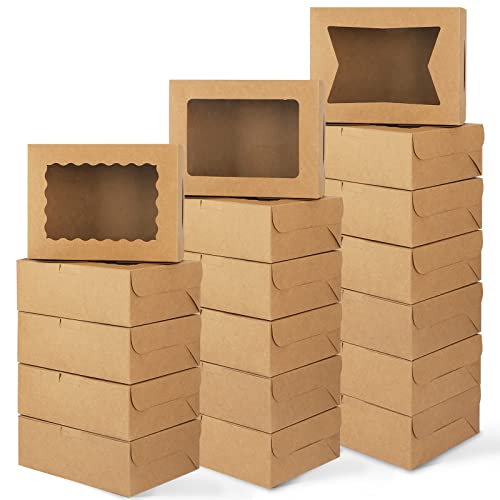 Moretoes 32pcs Cookie Boxes, 8x6x2.5in Bakery Boxes with 3 Styles Window - size: 8x6x2.5inch