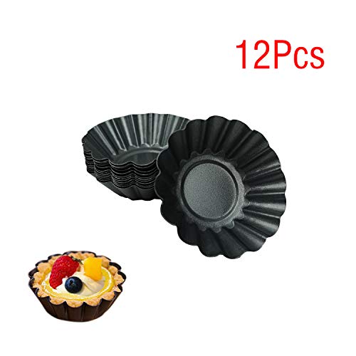 12 Pack Egg Tart Pan, Small Nonstick Carbon Steel Tartlet Tins - size: bigger 3"