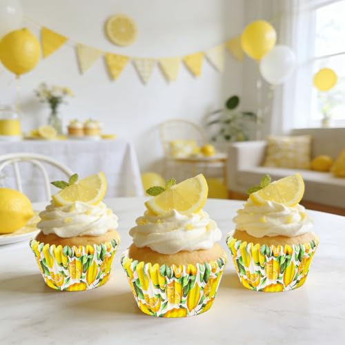 AnyDesign 300Pcs Lemon Cupcake Liners Paper Baking Cups Summer Fruit Standard Muffin Cupcake Wrappers for Birthday Bridal Baby Shower Party Supplies - style: Lemon