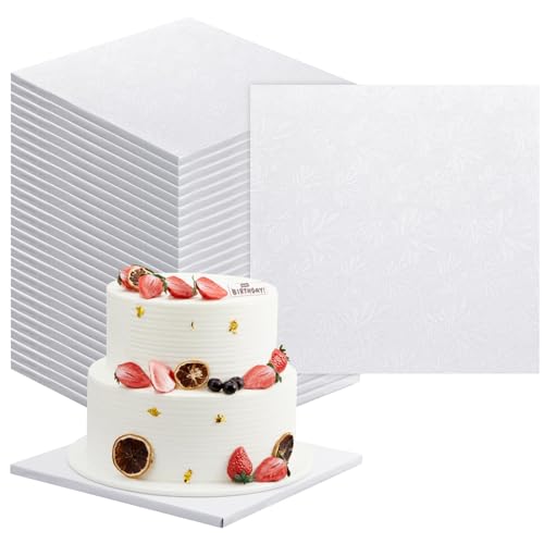 Dandat 36 Pcs Square Cake Boards, 1/2 Inch Thick Foil Covered Base, Sturdy Fully Wrapped Edges Square Cake Drum for Christmas Holidays Wedding Party(12 Inch,White)
