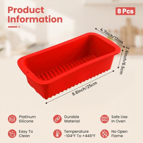 8 Pcs Silicone Bread Loaf Pan Set, Silicone Loaf Pan for Baking Bread