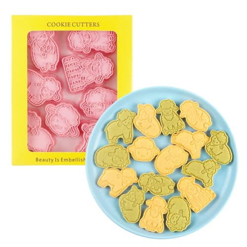Sheep Cookie Cutters,Animal Cookie Stamps Set 8pcs (Sheep) - color: Sheep