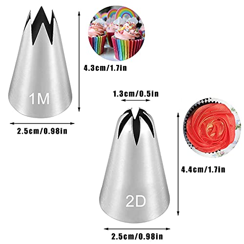 Large Piping Tips Set for Cake Cupcake Decorating,Stainless Steel Icing Piping Nozzles,5 Decorating Tips Pastry Tips Frosting Tips for Cream Rose Flower Meringue Cookie Decoration,#1A 1M 2A 2D 4B - color: Type 5