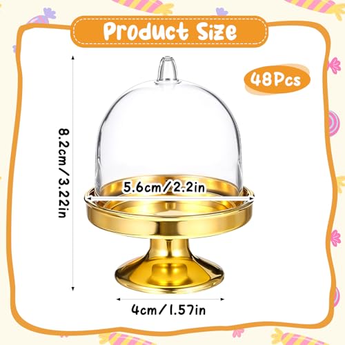 48 Pack Mini Cake Stand with Dome, Gold Base Mini Donut Domes & Tiny Cake Stand for Cupcakes, Desserts, Candy Display - Perfect for Weddings, Birthdays, Parties