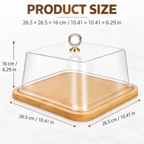 Cabilock Square Cake Stand with Lid, Wood Serving Tray, Clear Acrylic Cover