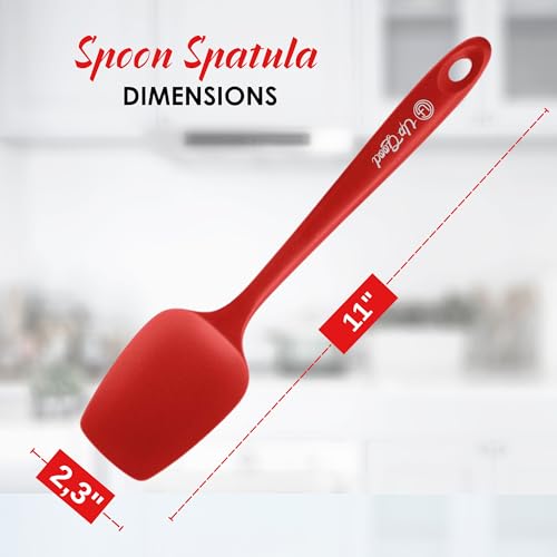 Silicone Spoon Spatula - 600ºF Heat-Resistant Non-Stick Rubber Spoonula | Use as Silicone Kitchen Scraper Utensil - Baking and Cooking Strong Stainless Steel Core | UpGood Kitchen Utensils, (Red) - color: Red