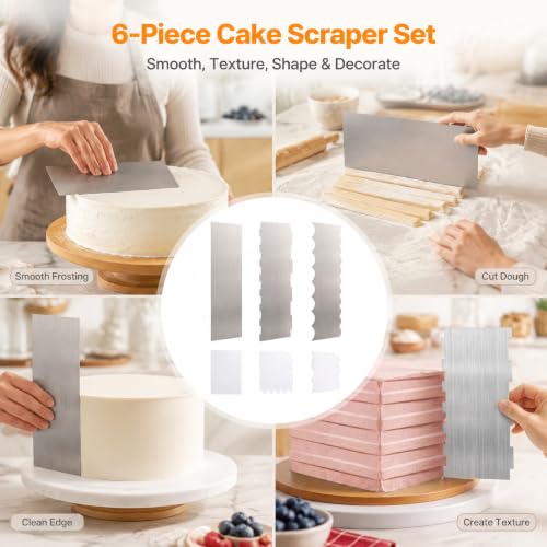 6Pcs Cake Scraper Set, 8.6inch Double Sided Cake Decorating Comb Scraper