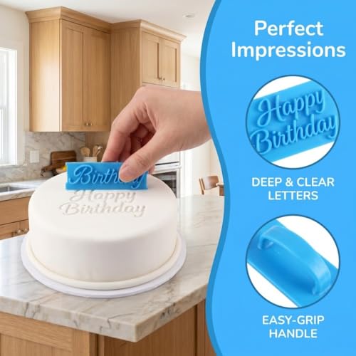 18 Pieces Fondant Stamp Cutter Set,3 Set Script Letter Embossers for Happy Birthday Anniversary Cakes,Blue Cookie Icing Sugarcraft Decorating Tools