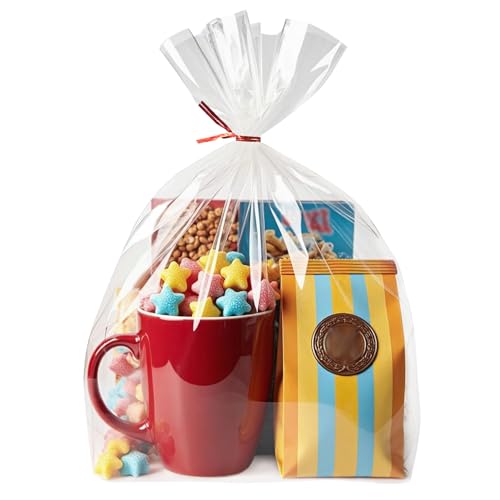 Morepack Flat Bottom Cellophane Treat Bags 100 Pcs 10x4x14 Inches - size: 10x4x14 Inch (100 Count)