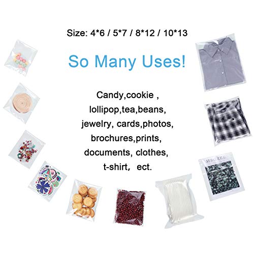 Geyoga 240 Pcs Clear Cellophane Bags Self Adhesive, 4 Size Cello Bags