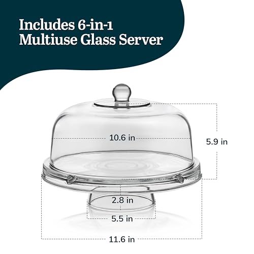 Libbey Selene 6-in-1 Domed Cake Stand, Unique Space Saving Glass Cake Stand with Dome, Multi-Purpose Dip Bowl To Serve Snacks and More - color: 6 in 1 Glass