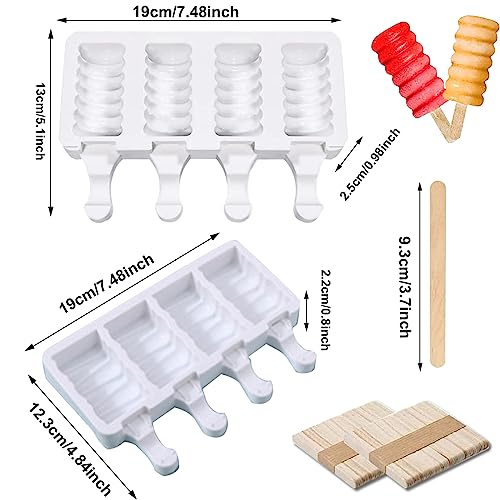 2 pcs Popsicle Molds, small 4 Cavities Cake Pop Silicone Molds Ice Cream Cakesicle Molds for DIY Popsicle with 100 Wooden Sticks (Pack of 2) - size: M (Pack of 2)