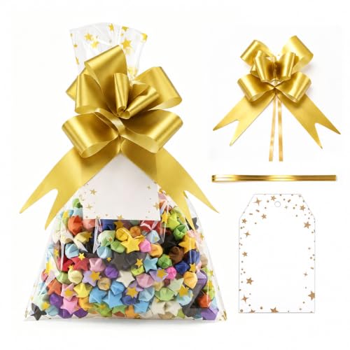 joycraft 50Pcs Star Printed Cellophane Treat Bags,5.9x9.8 in Clear Gift Bag