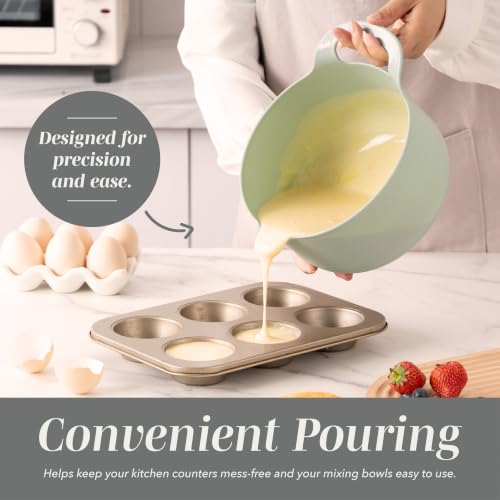 COOK WITH COLOR Nesting Plastic Mixing Bowl Set with Pour Spouts and Handles, Mint, 4 Piece Non-Slip - color: Mint, size: 4 Piece Non-Slip