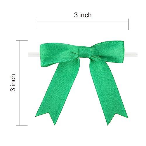 Meseey 50 Pcs 3 Inches Twist Tie Satin Ribbon Bows Emerald Green Pretied Premade Craft Bows for Treat Bags Gift Wrapping Basket Wedding Baby Shower Brithday Christmas Party (3", Emerald Green) - color: Emerald Green