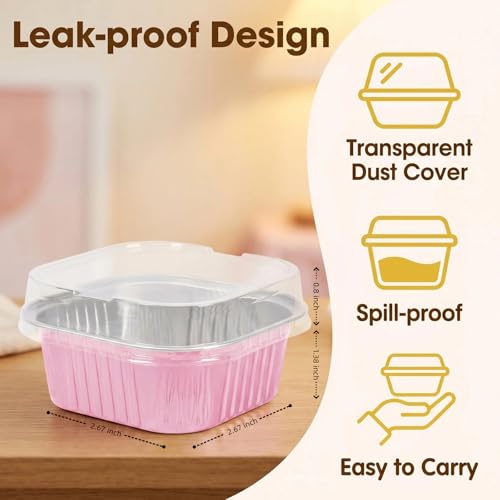 50 Pack Mini Cake Pans With Lids And Spoons,5oz Square Cake Tins - color: Gold
