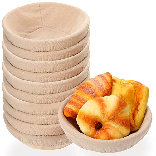 Gejoy 20 Sets Bread Proofing Baskets Bulk 8.5 Inches Round Shaped Banneton Dough Proofing Bowls Kit with Cloth Liner and Plastic Scraper Sourdough Proofing Basket for Home Sourdough Bakers Supplies