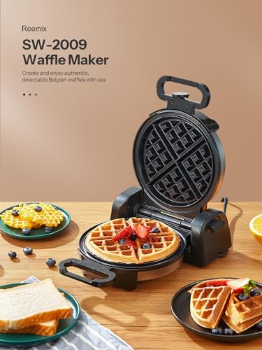Reemix Waffle Maker, 180° Rotating Belgian Waffle Maker