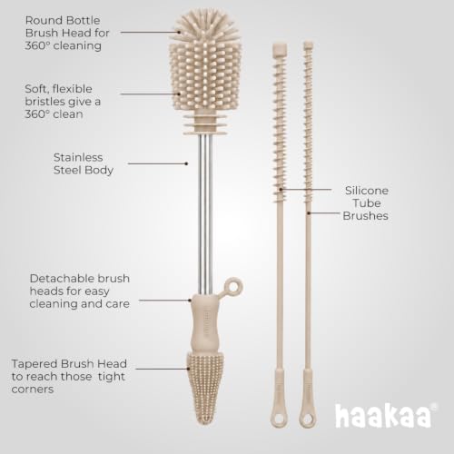 Haakaa Food-Grade Silicone Cleaning Brush Kit 3-Piece (Kit-Pebble) - color: Kit-pebble