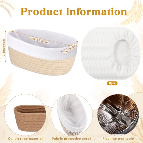 4 Pcs 10 Inch Cotton Rope Banneton Bread Proofing Basket Set Oval Banneton Basket Sourdough Bread with Liners Covers for Baking Supplies (Earth Tones) - color: Earth Tones, size: 10 Inch
