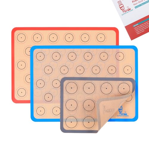 Silicone Baking Mat Macaron Set of 3-2 Half Sheet Liners 1 Quarter Sheet - color: Red,Blue,Gray, size: 16.5x11.6
