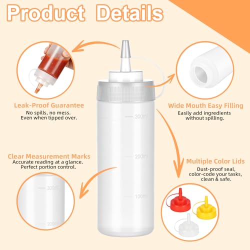 6 Pack 12 oz Condiment Squeeze Bottles, Wide Mouth & Leak Proof - size: 12 Ounces (Pack of 6)