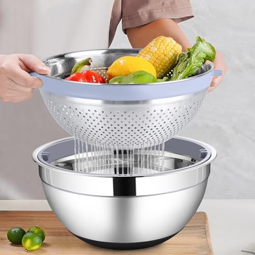 HaWare Mixing Bowl with Colander, 4-1 Bowl with Lids & 3Pcs Nesting Graters - color: Black