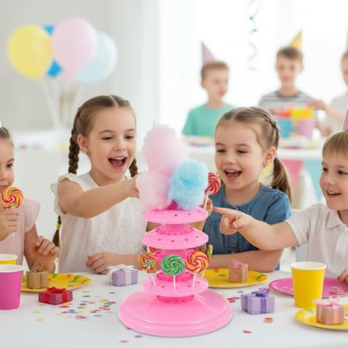 48-Hole Adjustable 4-Tier Cake Pop Stand & Lollipop Display Holder, Pink Plastic Drying Tower for Wedding Birthday Party Supplies, Candy Cotton Candy Stand Holder